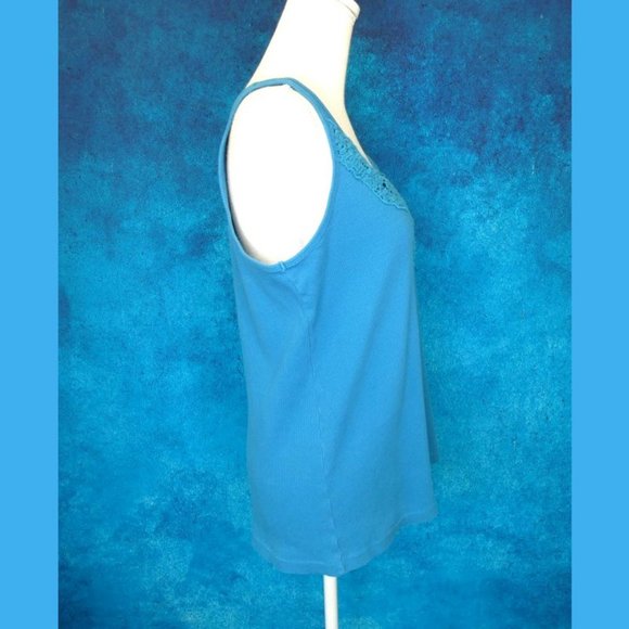 Lane Bryant Turquoise Ribbed Tank Lace Neck 14/16 - Picture 6 of 8
